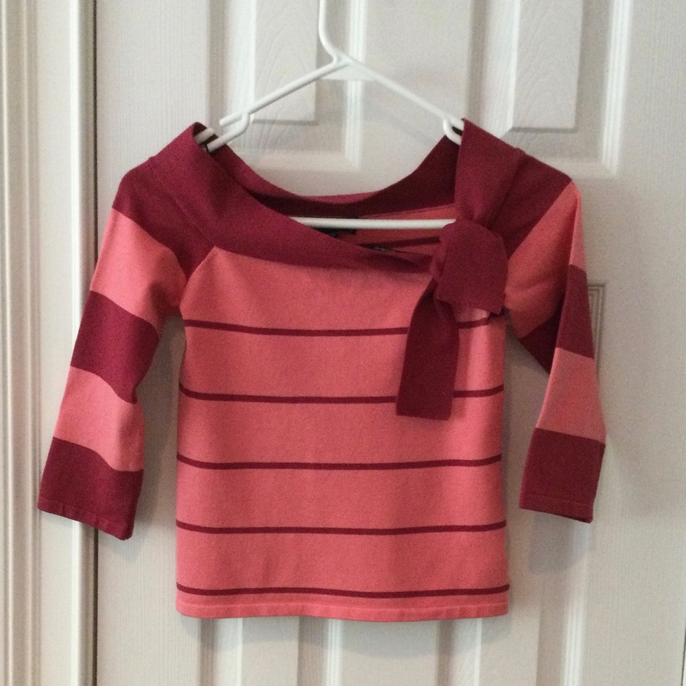 Bebe Vintage Y2K  Womens Sz Medium Tulip & Berry Striped Boatneck Sweater w/Bow